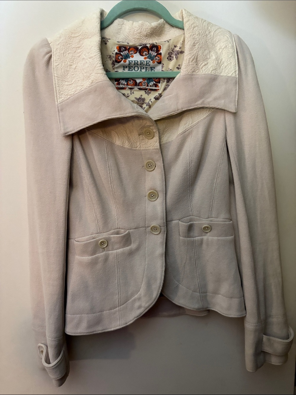 Free People Soft Cream Tailored Blazer Button Up